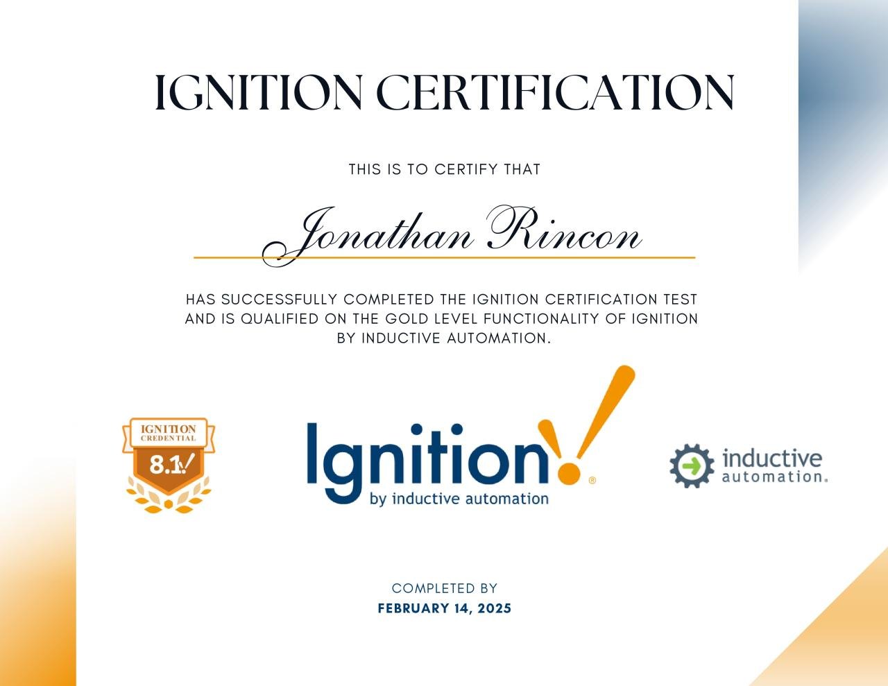 Official Ignition SCADA certification · Gold level