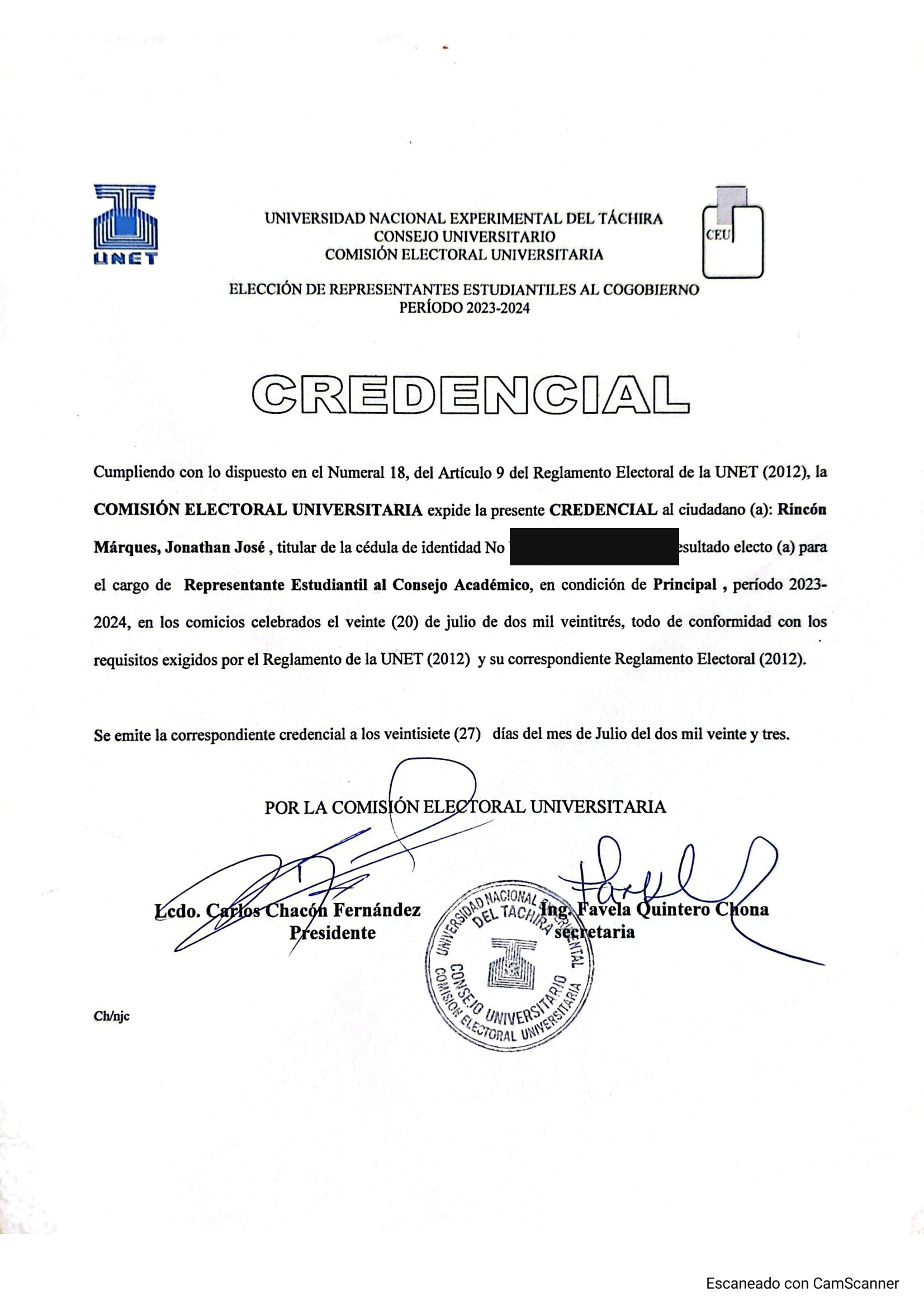 Student Representative to the Academic Council · Principal member