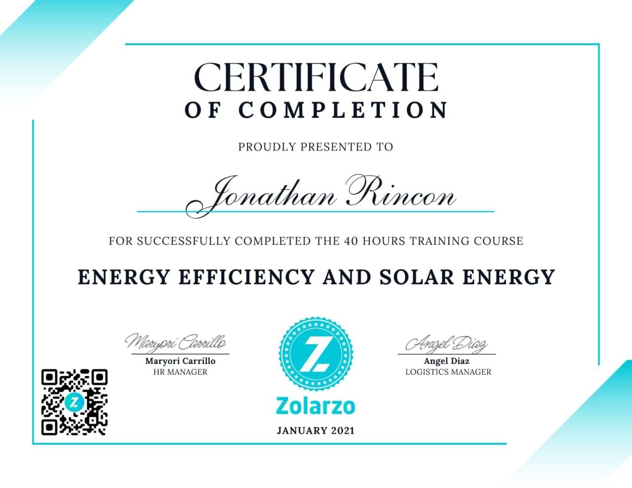 Certificate in Energy Efficiency and Solar Energy