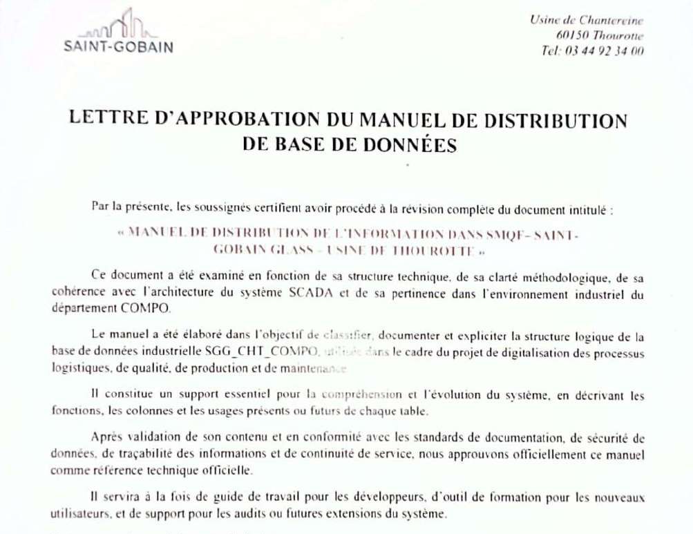 Approval letter for the database distribution manual
